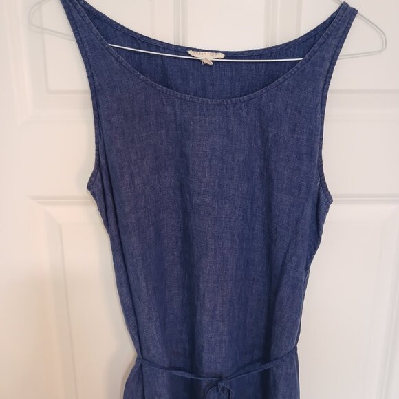 Eileen Fisher Chambray Linen Blue High Low Trapeze Dress - Picture 4 of 4